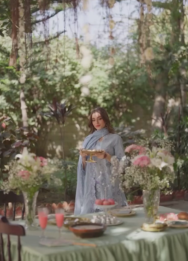 Sahar Unstitched Embroidered Raw Silk Bluebell Serenade 3 Piece Suit SS1-26-FE-02 - Summer Collection