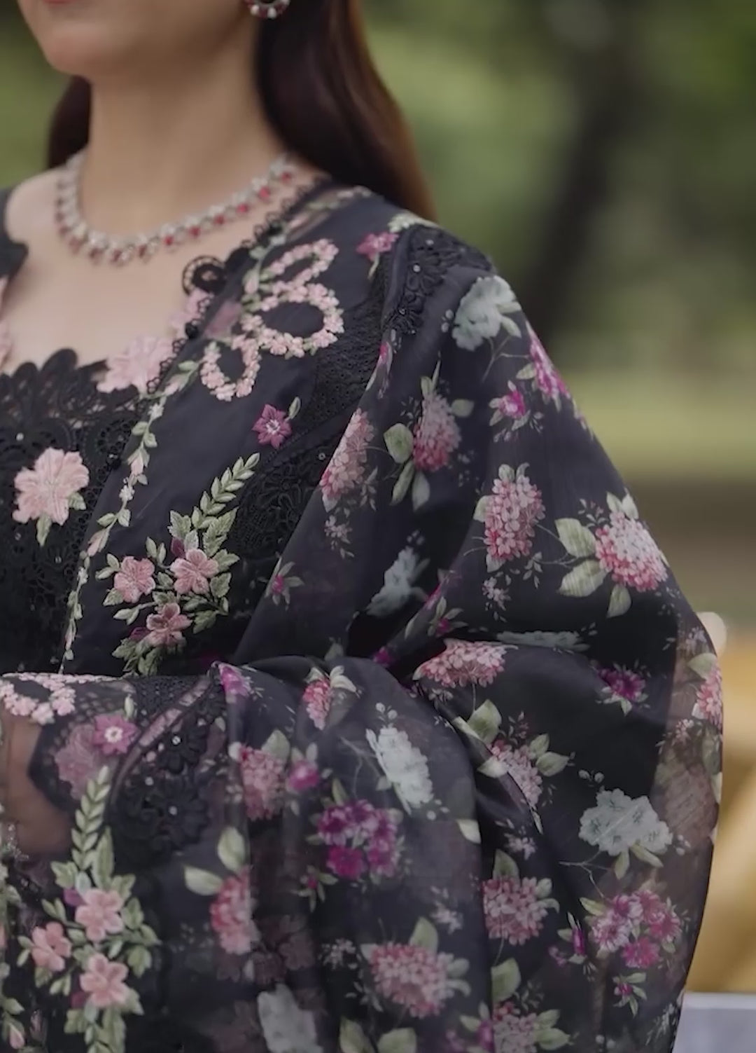 Elaf Premium Unstitched Embroidered Lawn 3 Piece Suit EL26ULF Black Mascara ELQ-5B - Festive Collection