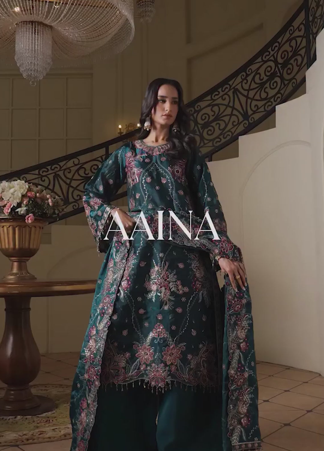 Aaina by Alizeh Unstitched Embroidered Sheesha Silk 3 Piece Suit AF26UASS D-8 ELIF - Festive Collection