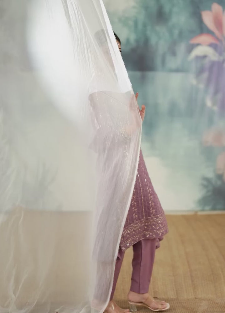 Abaan Zohan Women RTW Embroidered Chiffon 3 Piece Suit Chandni Purple - Festive Collection