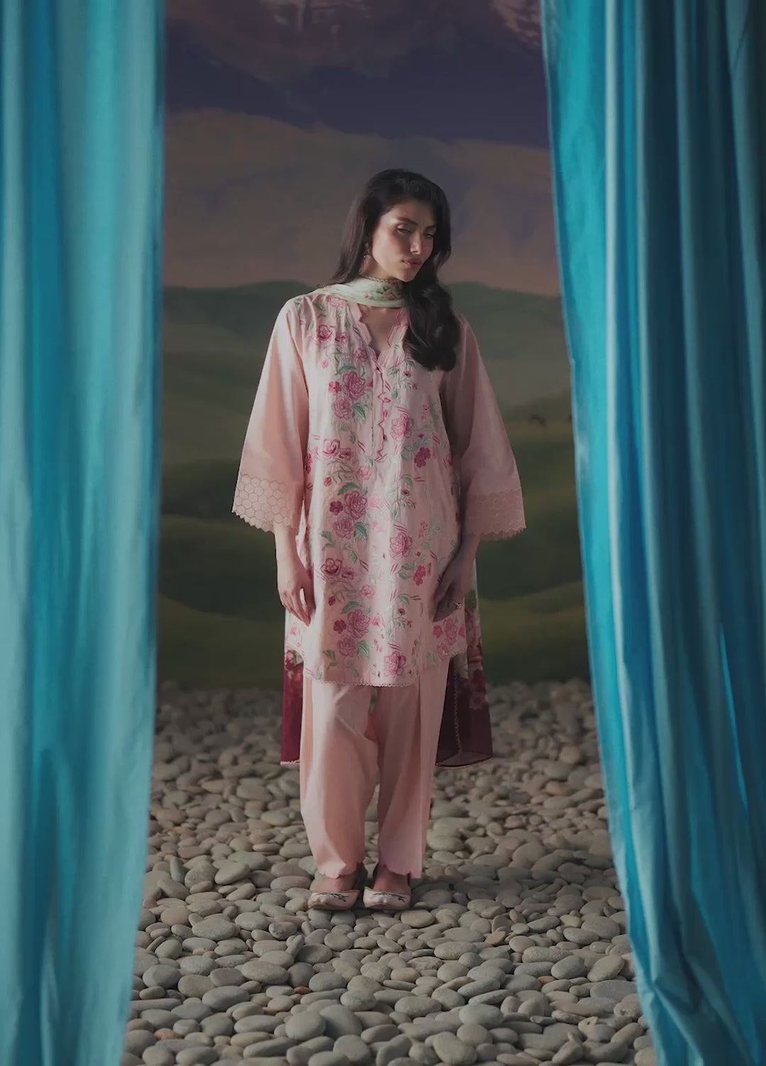 Sahar Unstitched Embroidered Lawn 3 Piece Suit Rose Mirage - Eid Collection