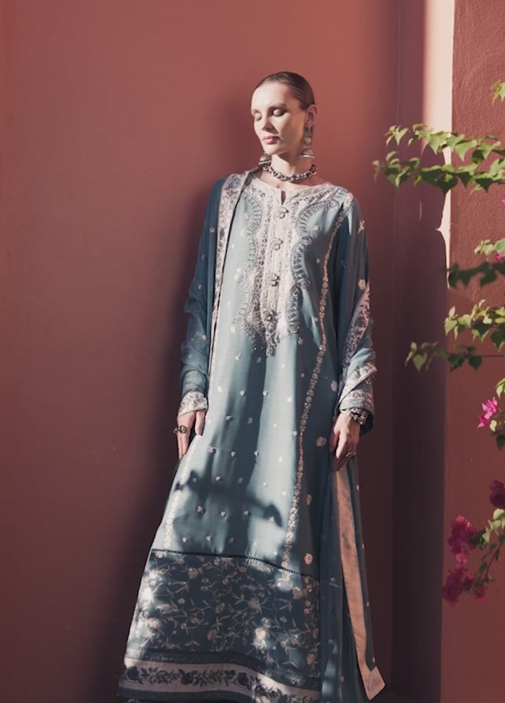 Nuvera Hemline by Mushq Unstitched Raw Silk Embroidered 3 Piece Suit MU26UNH D-8 Glinda - Festive Collection