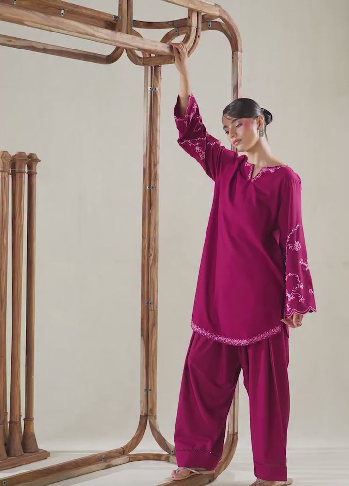 Azure Women RTW Embroidered Poly Co-Ord Sets Suit Cerise - Casual Collection