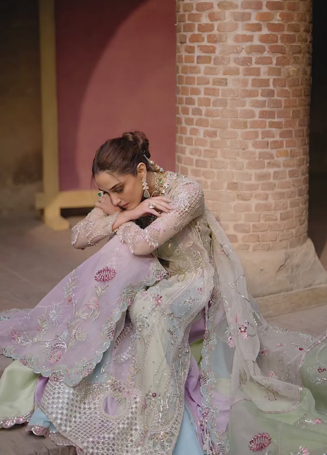 Crimson Unstitched Embroidered Chiffon 3 Piece Suit CR26UW D-7 Rangoli Ivory - Festive Collection