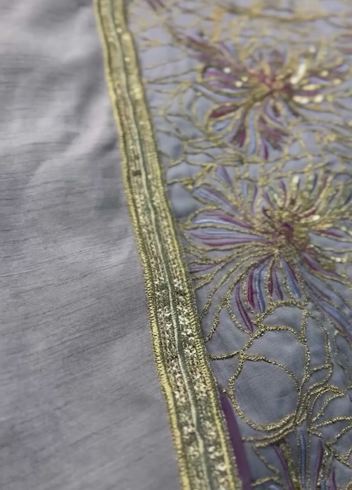 Jamnii Pret Embroidered Raw Silk 3 Piece Suit Lavender Haze