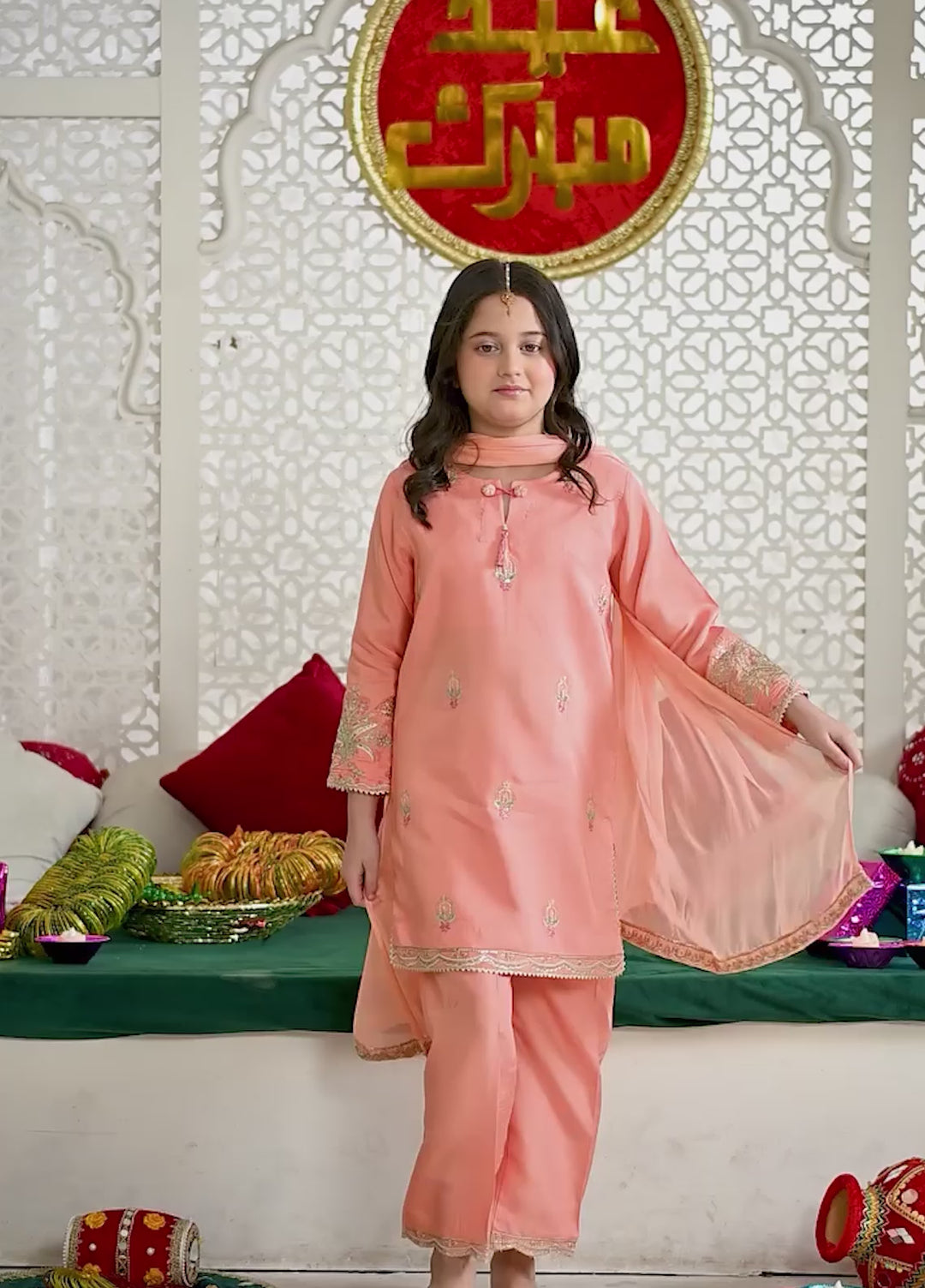 Mini Mefil by Pashmire RTW Embroidered Silk 3 Piece Suit Aabroo Festive Collection