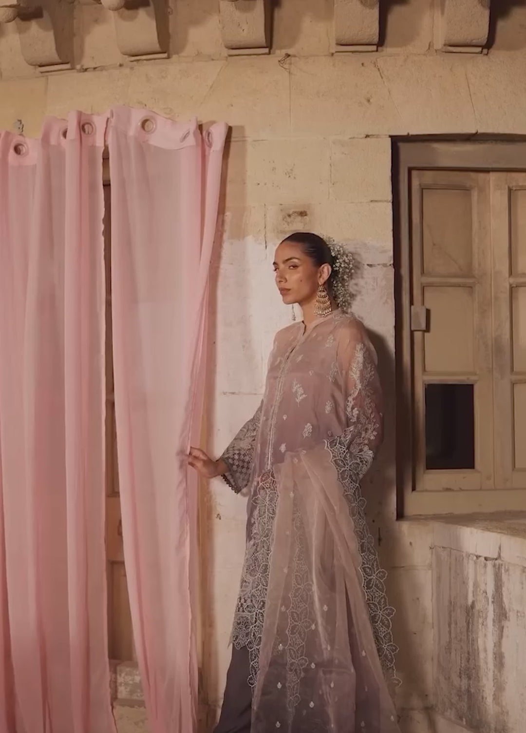 Sahar Unstitched Embroidered Organza Sepia Soiree 4 Piece Suit SS1-26-FE-08 - Summer Collection