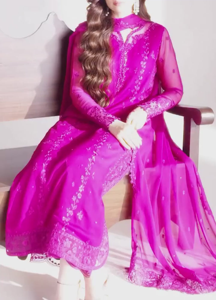Ensembles by Azure Unstitched Embroidered Chiffon 3 Piece Suit AZ26UEF Maison Mocha - Festive Collection