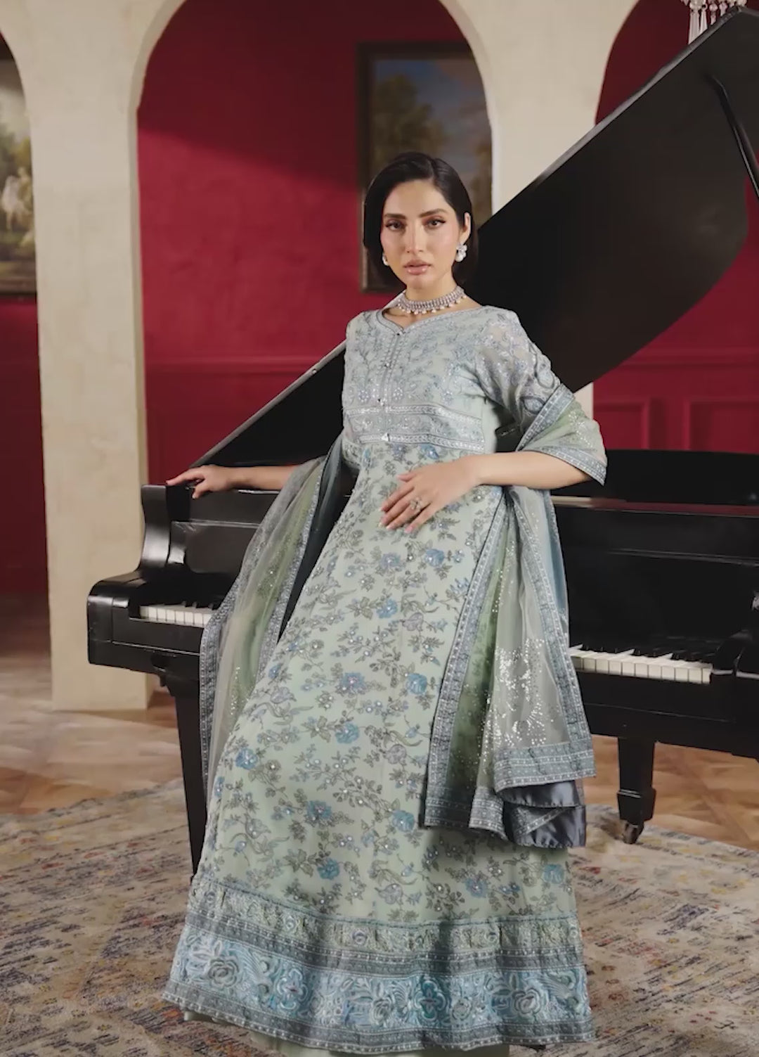 Amaya by Nureh Unstitched Embroidered Chiffon 4 Piece Suit NU26UCA AM-41 - Festive Collection