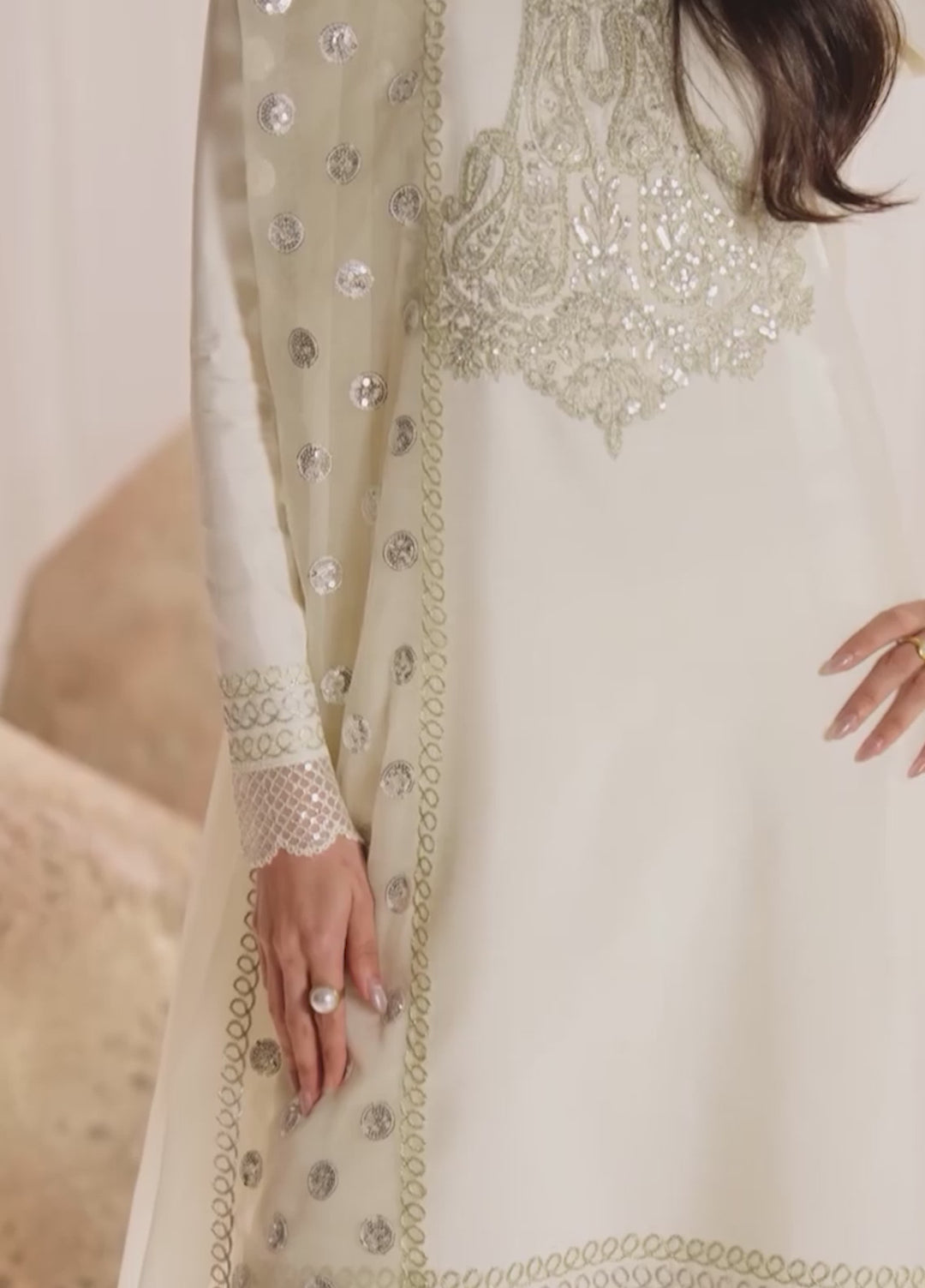 Silk Atelier by Jamni RTW Embroidered Korean Silk 3 Piece Suit VANILLA PATEL Festive Collection