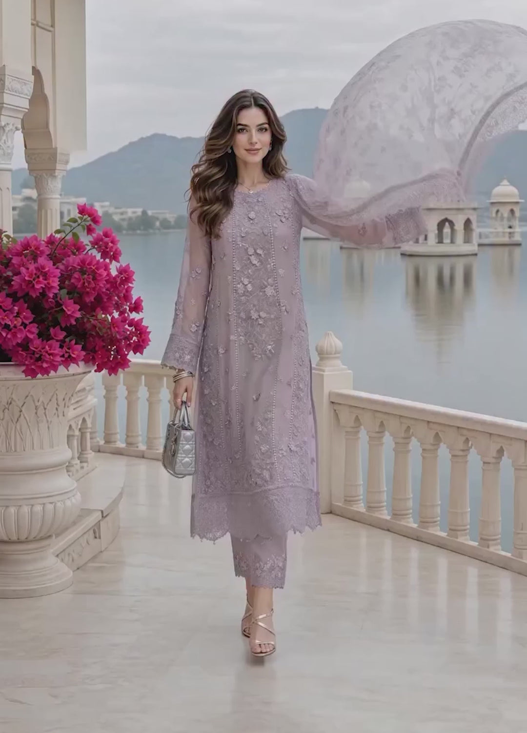 Nooriyah by Saadia Asad Unstitched Embroidered Chiffon 3 Piece Suit SA26UEN D6 - Wedding Collection