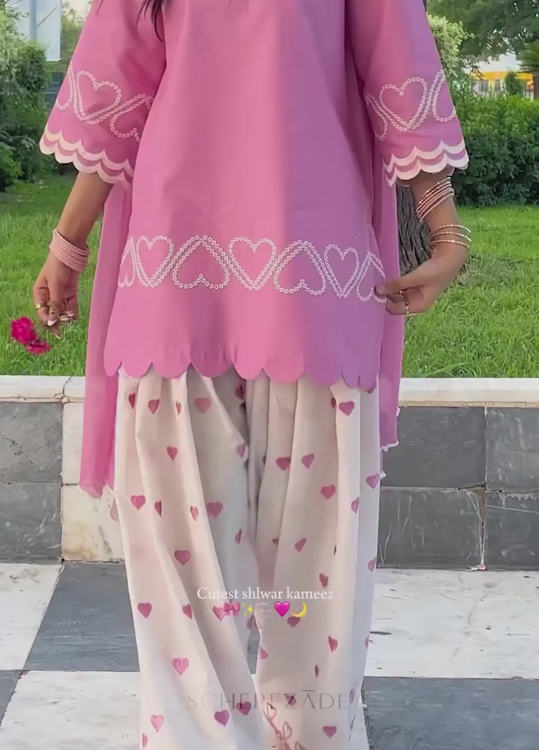 Scherezade Women RTW Embroidered Cotton Lawn 3 Piece Suit PINK HEARTS - Casual Collection