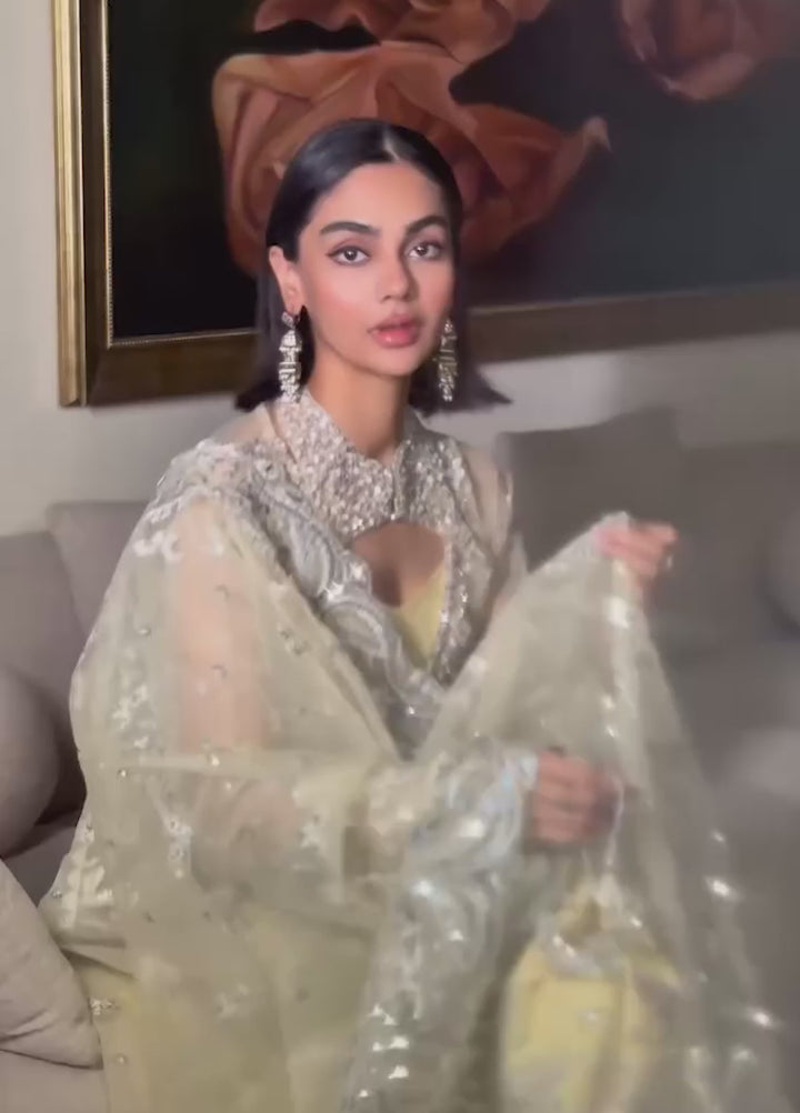 Starlet Jewels by Emaan Adeel Unstitched Embroidered Organza 3 Piece Suit EA26USF Lemon Quartz - Wedding Collection