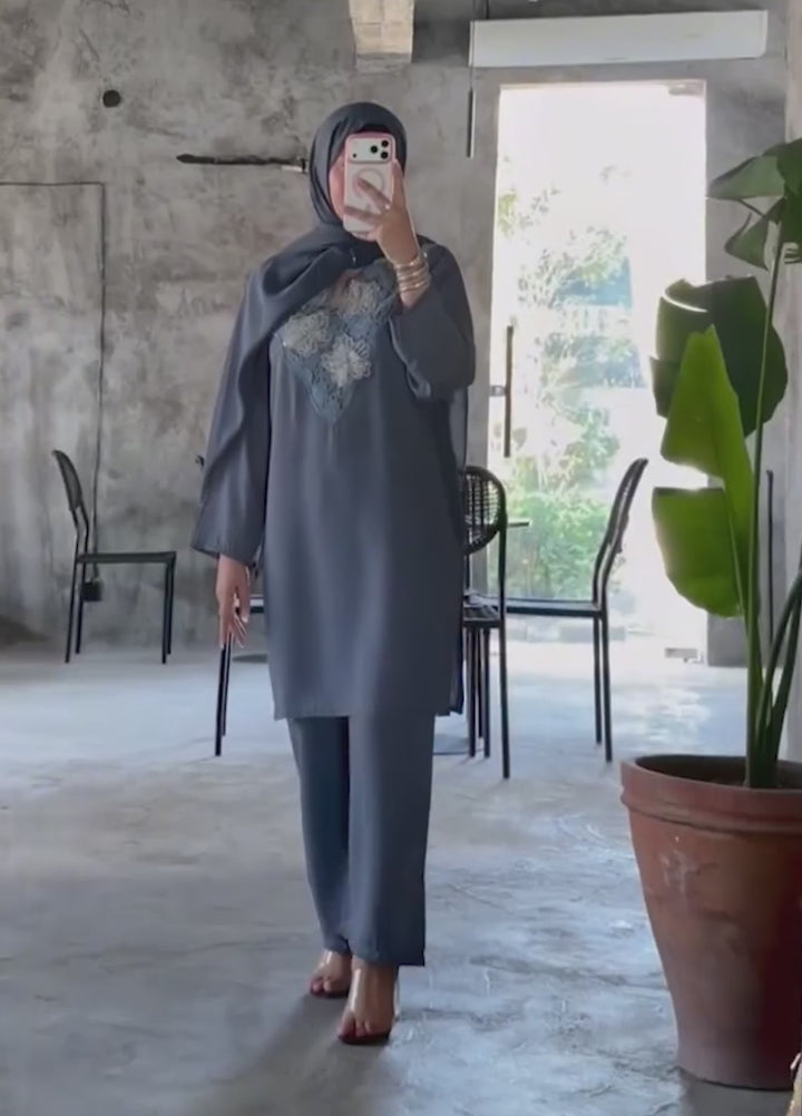 Serendipity by Ombrella Women RTW Solids Georgette 2 Piece Suit Grey Luna - Casual Collection