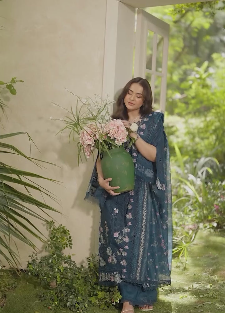 Elaf Premium Unstitched Embroidered Lawn 3 Piece Suit EL26ULF Emerald Fern ELQ-3B - Festive Collection