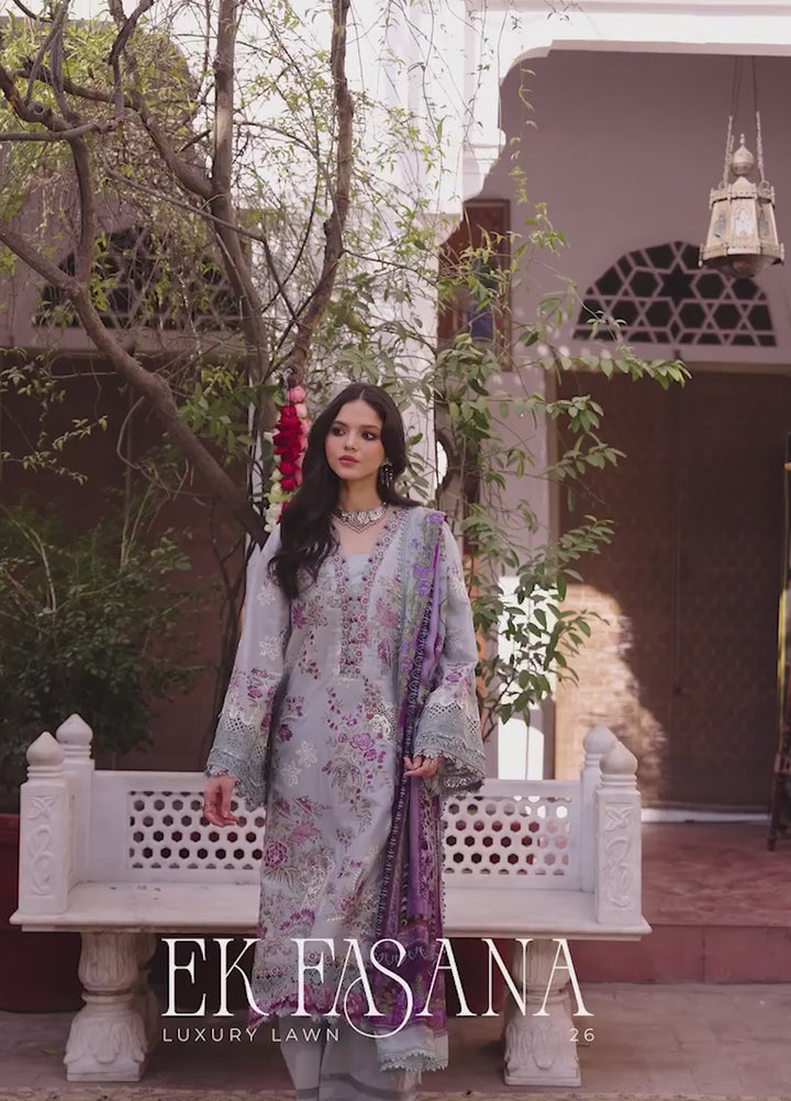 Ek Fasana by Kahf Premium Unstitched Embroidered Luxury Lawn 3 Piece Suit KHF26UFL KLB 6B BANAFSHA - Festive Collection