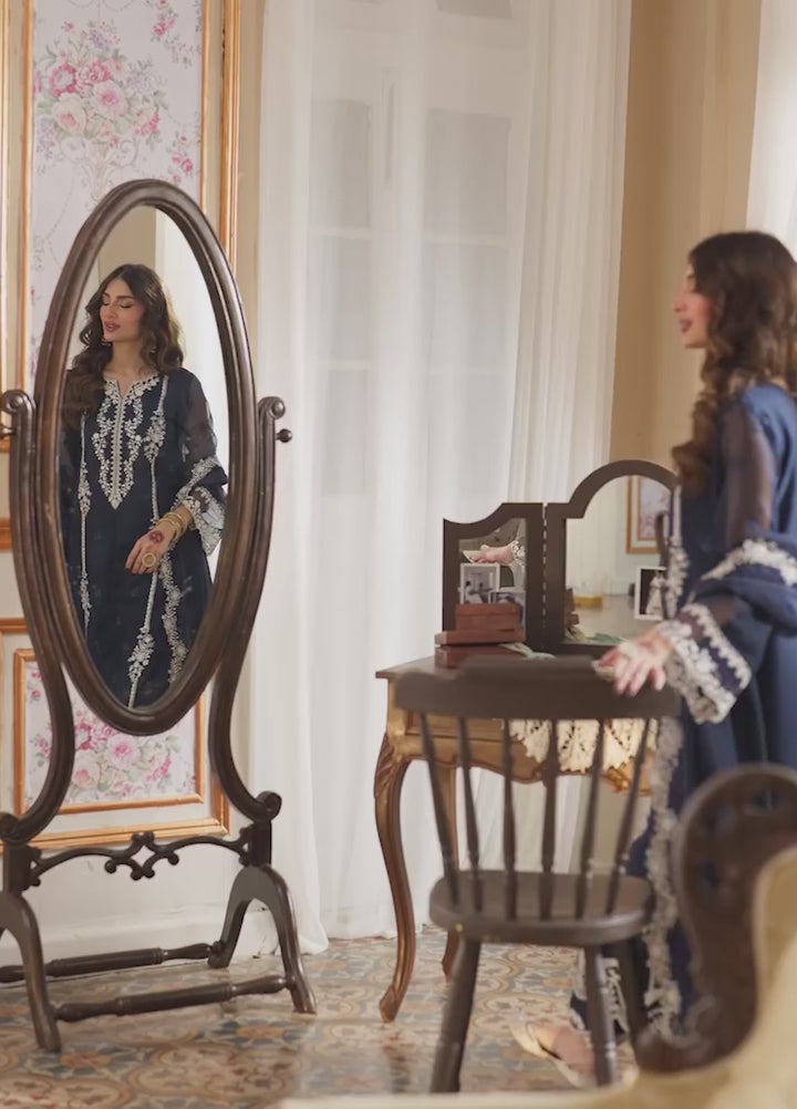 Eid Ensembles by Azure Unstitched Embroidered Khaddi Net 3 Piece Suit AZ26UEE ES-140 Stellar Blue - Eid Collection