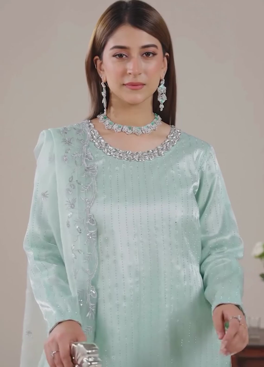 The Florea Edit by Alyra RTW Embossed Sheesha Silk 3 Piece Suit LYRA-RTW1003 - Festive Collection
