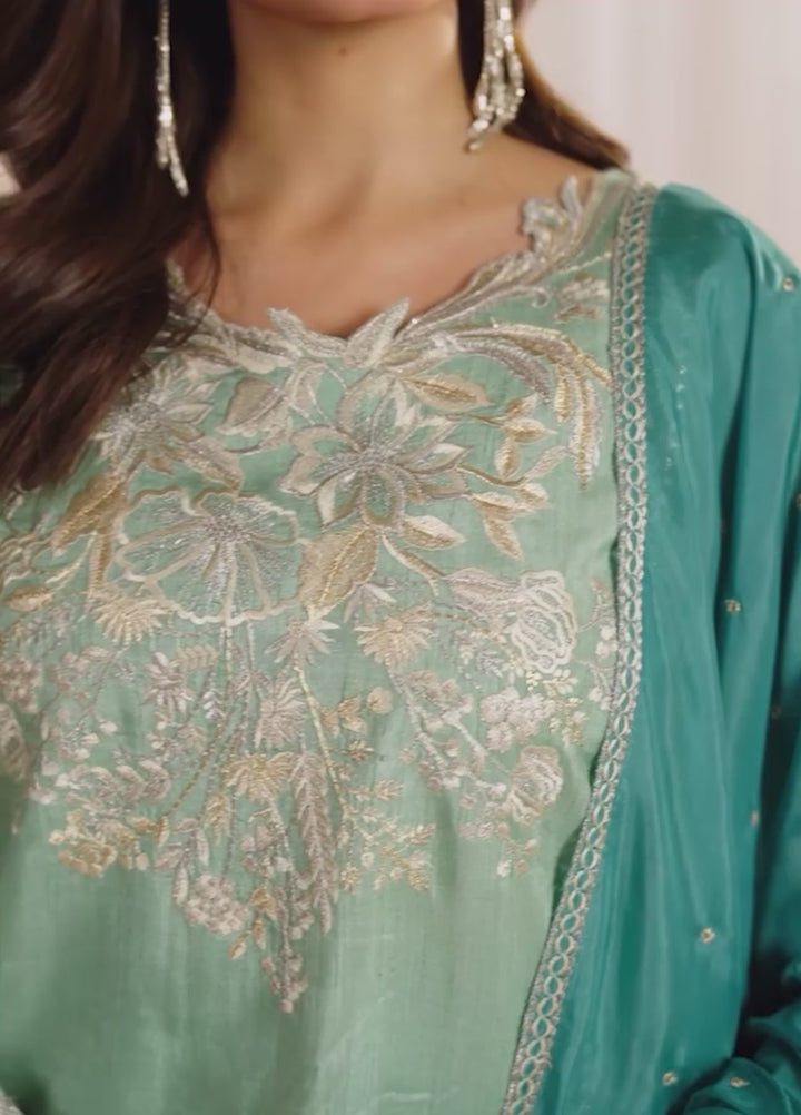 Silk Atelier by Jamni RTW Embroidered Korean Silk 3 Piece Suit SEAFORM SUGAR Festive Collection