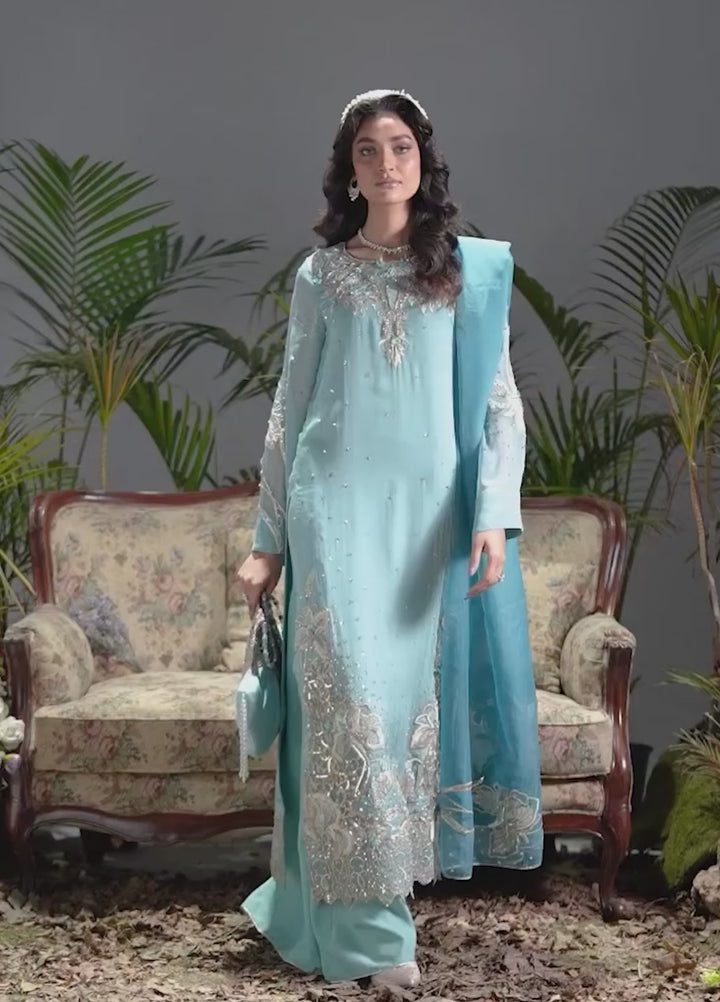 Jamnii Pret Embroidered Chiffon Silk 3 Piece Suit Blue Whispers