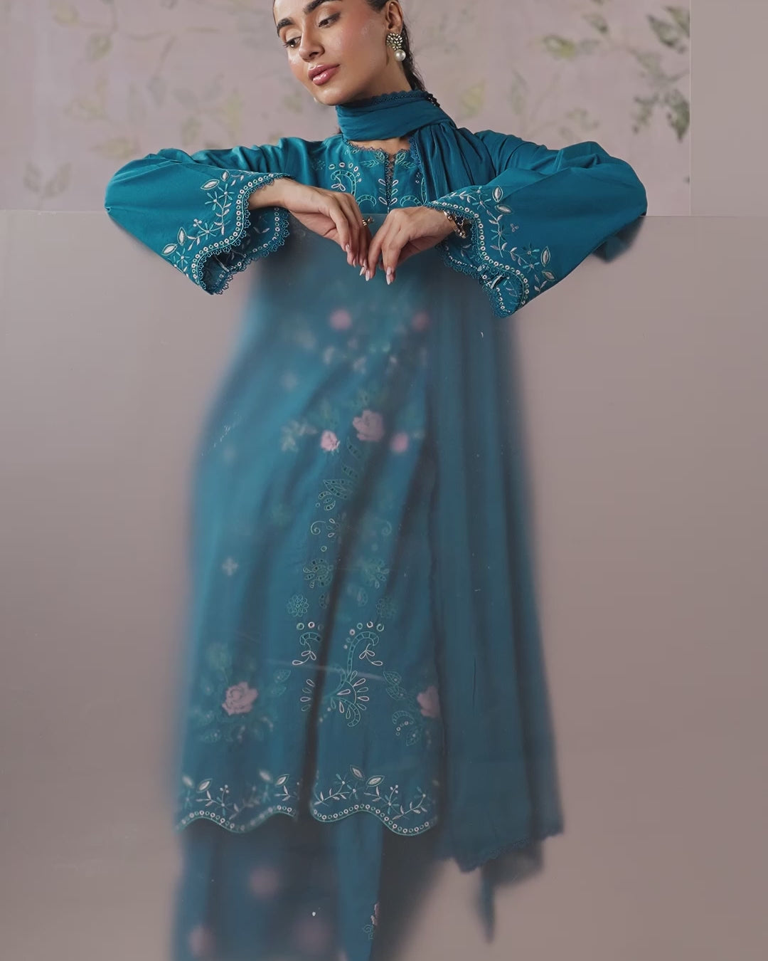 Sahar Women RTW Chikankari Cambric 3 Piece Suit CRYSTAL TEAL Festive Collection