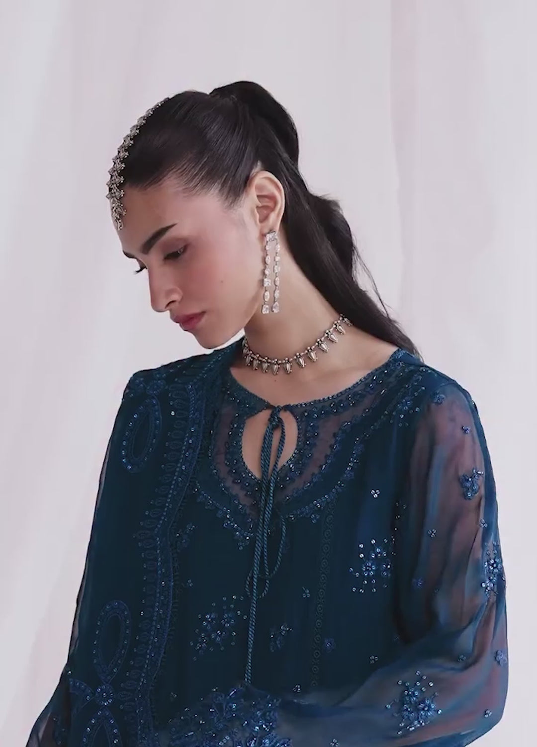 Qalamkar Unstitched Embroidered Chiffon 3 Piece Suit QLK26UCF Shireen QCC-02 - Festive Collection