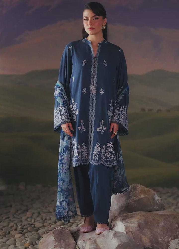 Sahar Unstitched Embroidered Lawn 3 Piece Suit Indigo Verse - Eid Collection