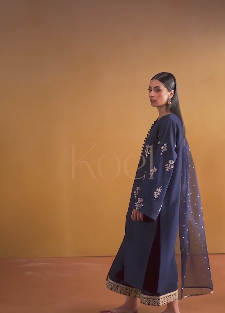 Koel by Jahaan RTW Embroidered Raw Silk 3 Piece Suit Azure Festive Collection
