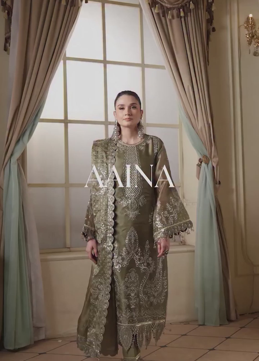 Aaina by Alizeh Unstitched Embroidered Sheesha Silk 3 Piece Suit AF26UASS D-1 HOORAB - Festive Collection