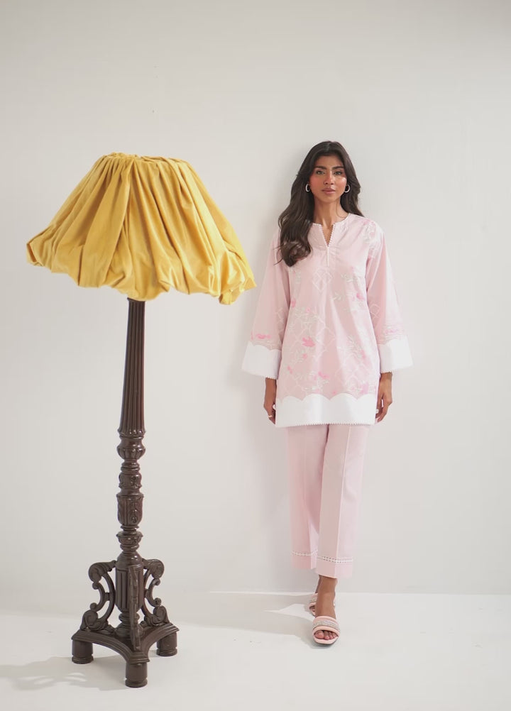 Pret Essentials by Sahar Womens RTW Embroidered Cambric 2 Piece Suit Rosé Jahan - Casual Collection