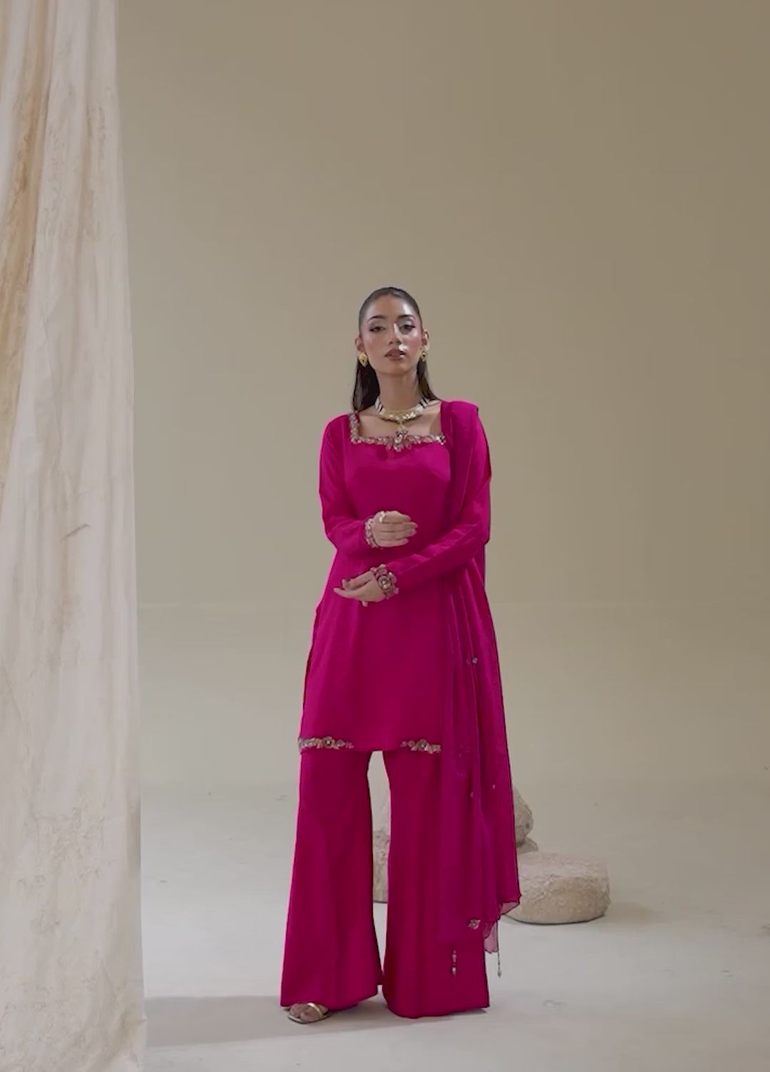 Alee Malic RTW Hand Work Raw Silk 3 Piece Suit Crimson - Wedding Collection