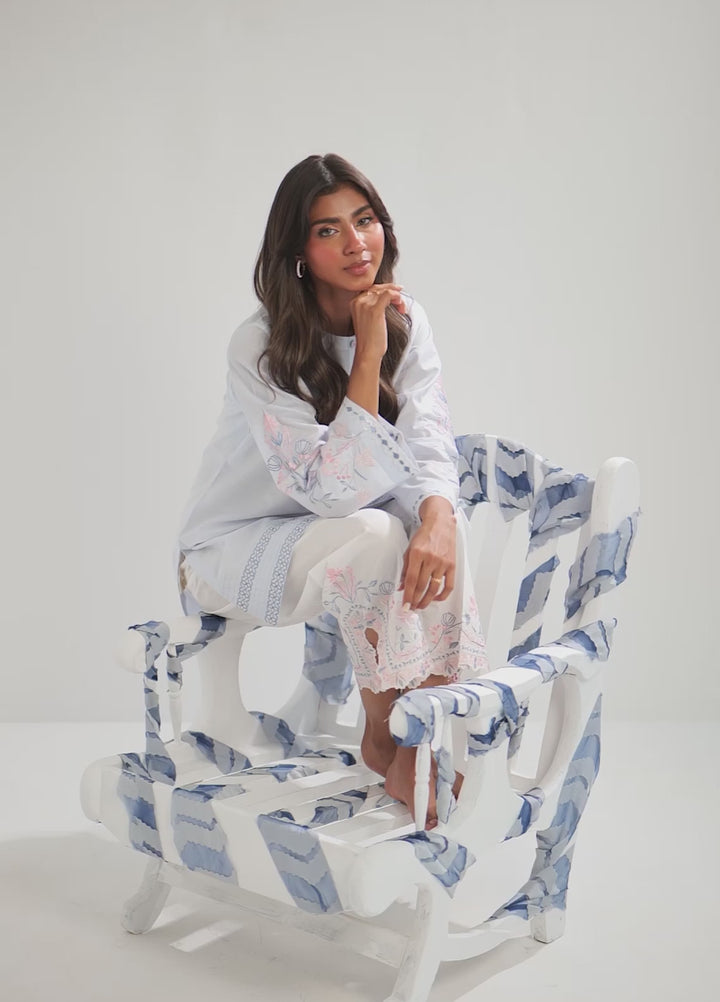 Pret Essentials by Sahar Womens RTW Embroidered Cambric 2 Piece Suit Azure Cloud - Casual Collection