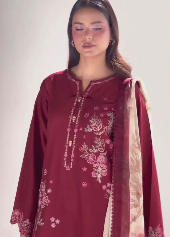 Blush N Bliss by Sahane Women RTW Embroidered Dobby Lawn 3 Piece Suit Mulberry LP63003 Casual Collection