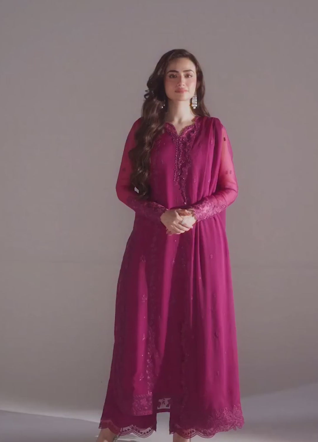 Ensembles by Azure Unstitched Embroidered Chiffon 3 Piece Suit AZ26UEF Zinnia - Festive Collection