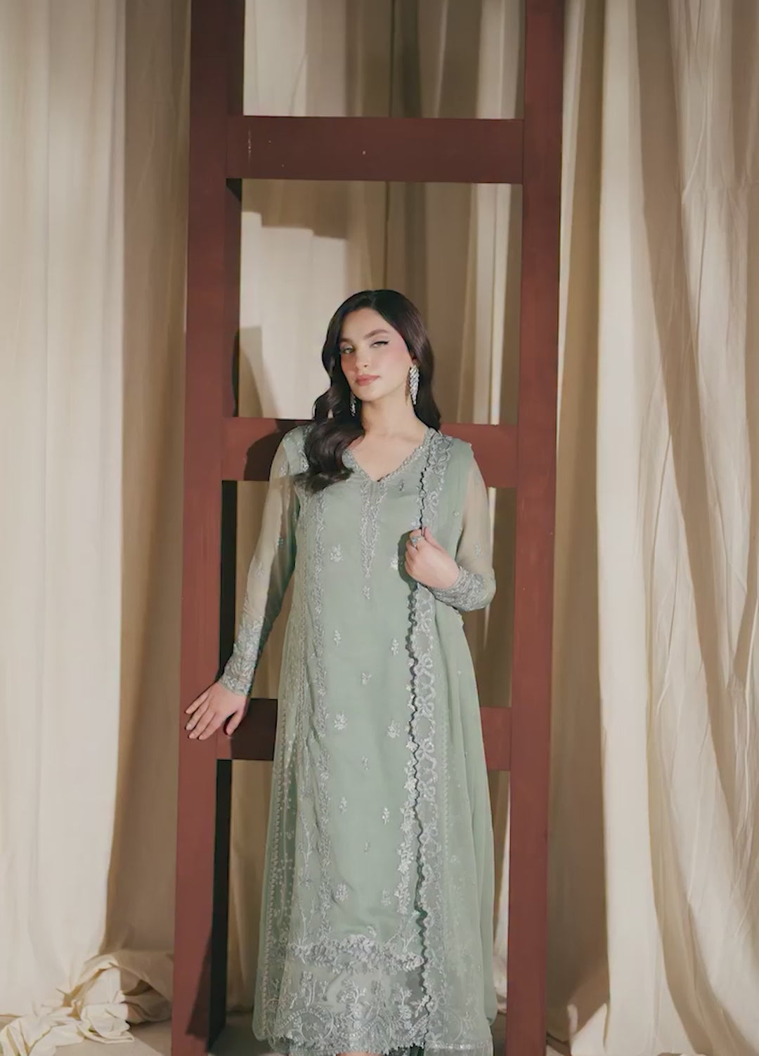 Azure Unstitched Embroidered Chiffon 3 Piece Suit AZ26ULC Satin Sage - Festive Collection