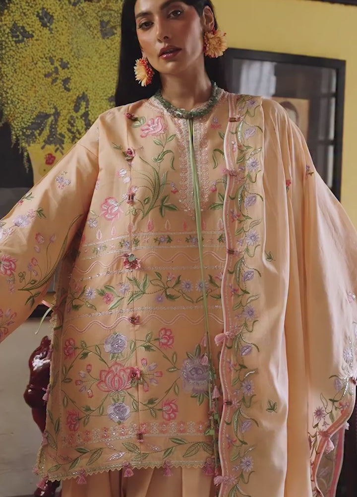 Wild Flower by Zaha Unstitched Embroidered Lawn 3 Piece Suit ZK26UWL ZF26-09 Apricot Mallow Bloob - Festive Collection
