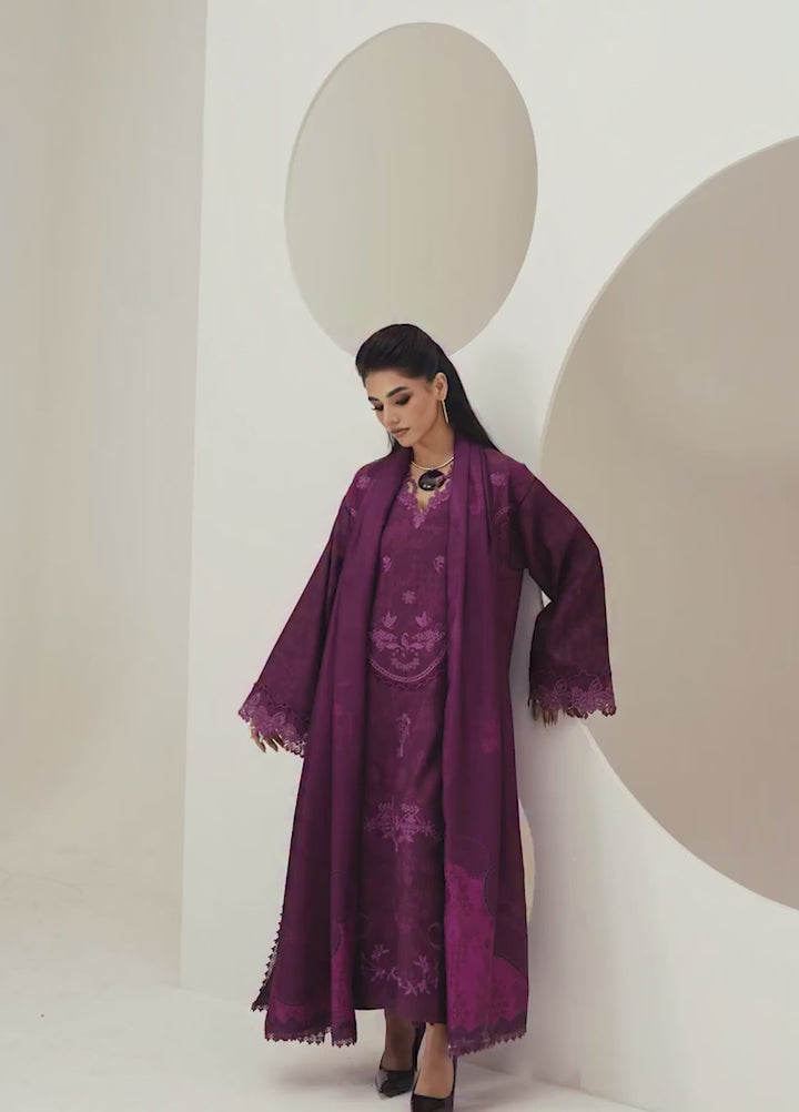Q prints by Qalamkar Unstitched Embroidered Slub Linen 3 Piece Suit QLK26ULQ Mala QPW-03B - Winter Collection