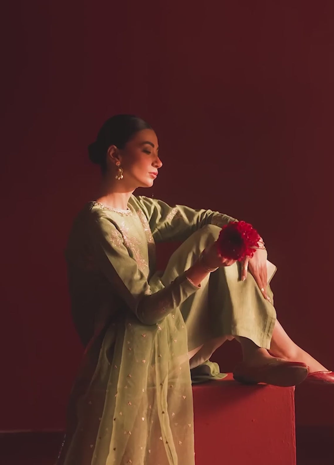Koel by Jahaan RTW Embroidered Raw Silk 3 Piece Suit Aloe Festive Collection