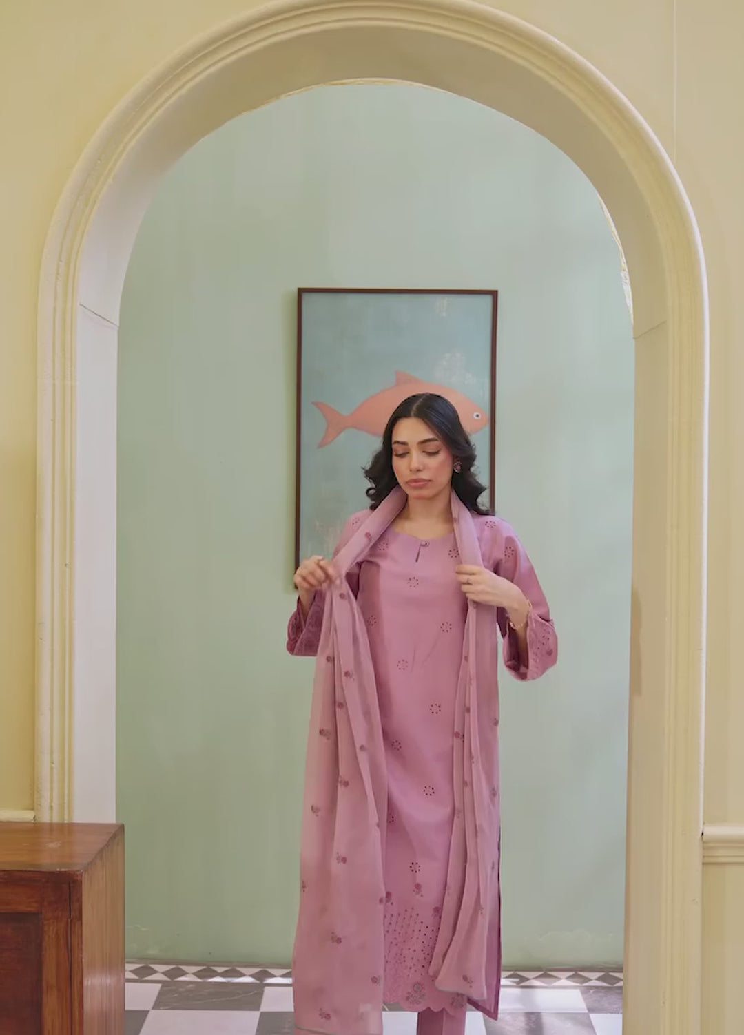 Naaz Couture RTW Chikankari Lawn 3 Piece Suit Tea Rose Eid Collection