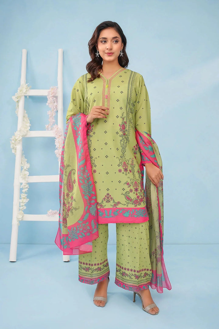 Ochre Women RTW Poly 3 Piece Suit Lime Green Poly Lawn Digital Printed Kurtaa - Festive Collection