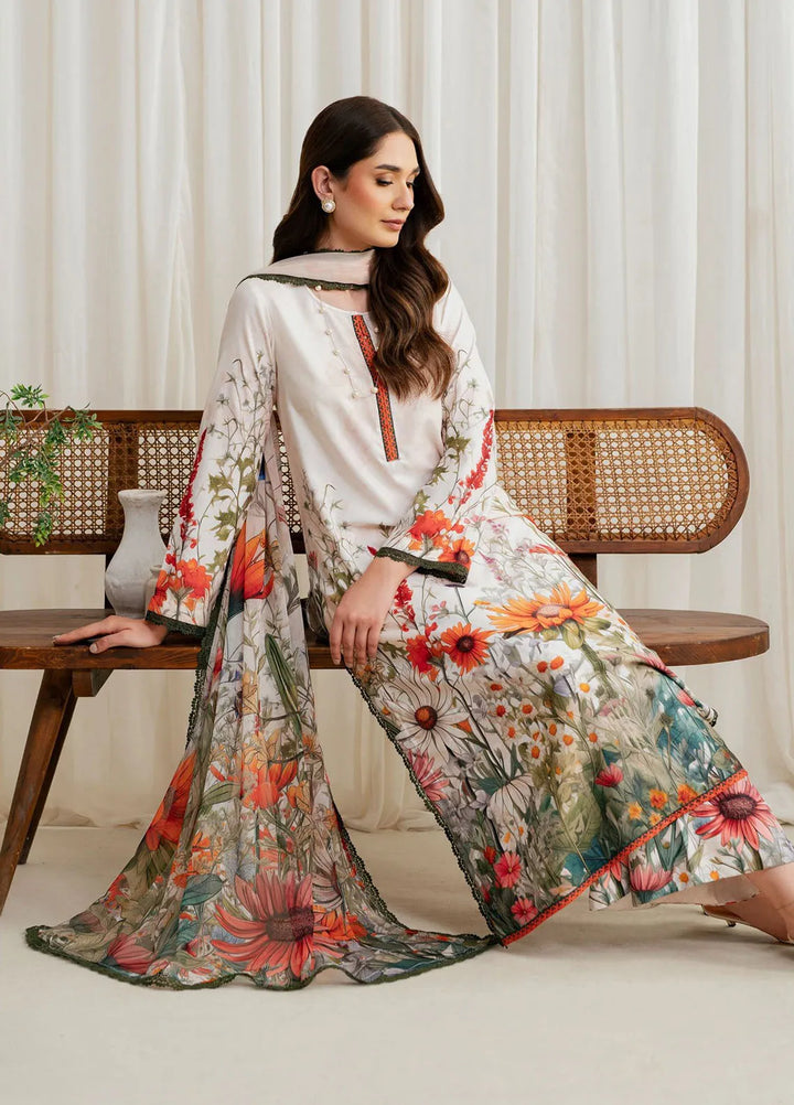 Prints by Zarif Printed Georgette Silk Suit Unstitched 3 Piece ZRF24P ZGS-01 Cream - Festive Collection