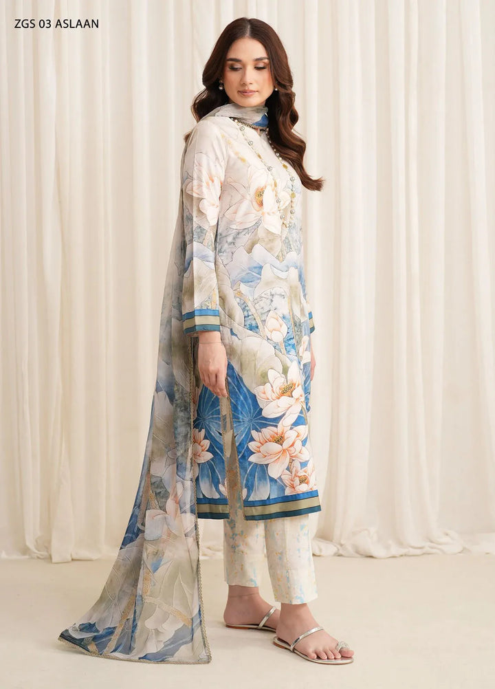 Prints by Zarif Printed Georgette Silk Suit Unstitched 3 Piece ZRF24P ZGS-03 Aslaan - Festive Collection