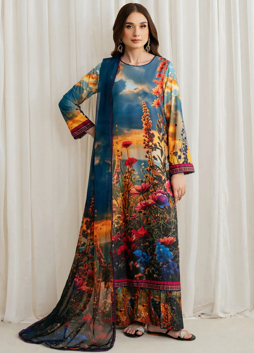Prints by Zarif Printed Georgette Silk Suit Unstitched 3 Piece ZRF24P ZGS-04 Ocean - Festive Collection