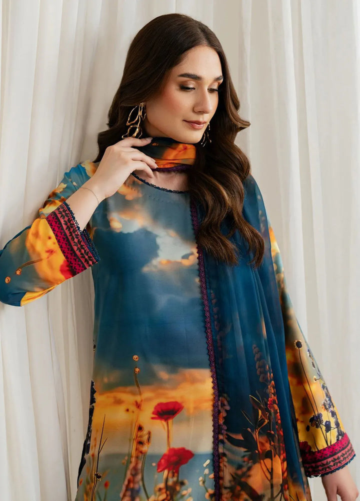 Prints by Zarif Printed Georgette Silk Suit Unstitched 3 Piece ZRF24P ZGS-04 Ocean - Festive Collection