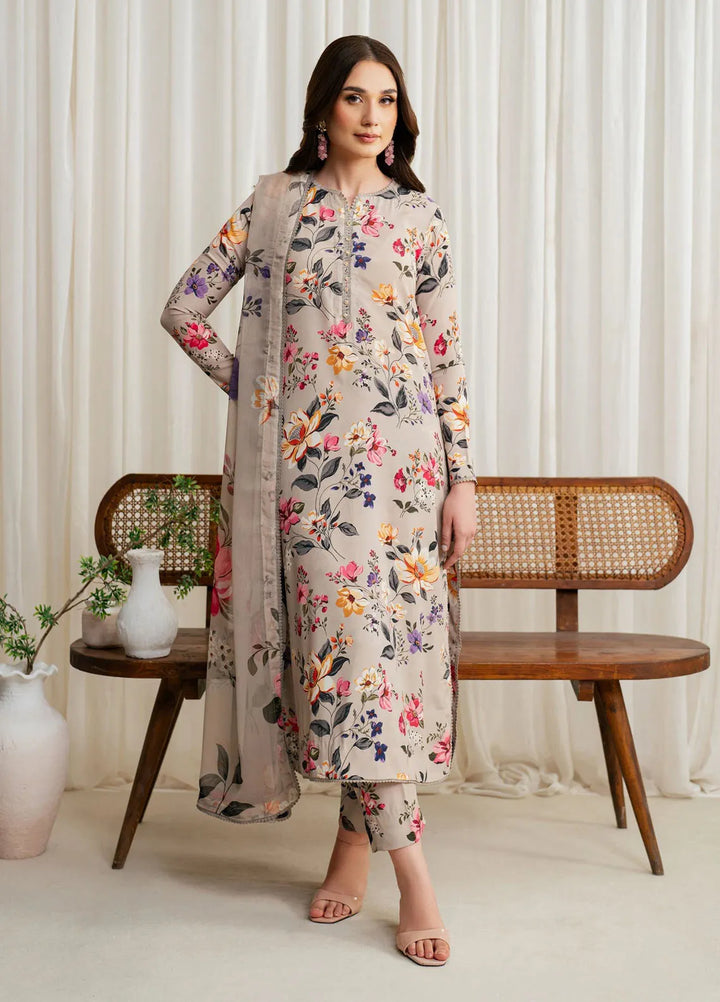 Prints by Zarif Printed Georgette Silk Suit Unstitched 3 Piece ZRF24P ZGS-05 Beige - Festive Collection