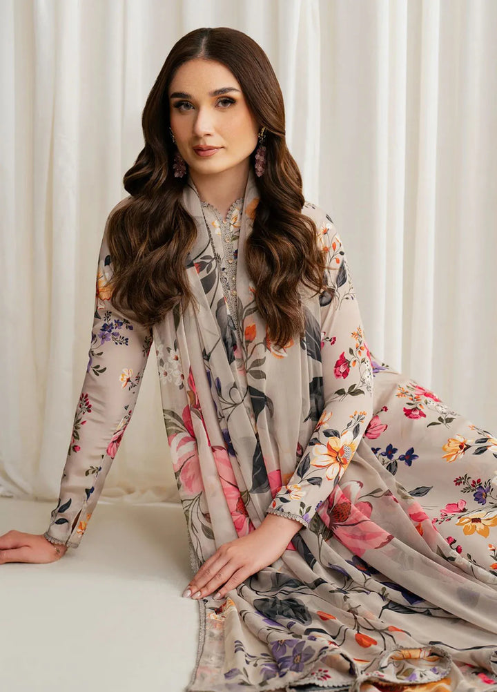 Prints by Zarif Printed Georgette Silk Suit Unstitched 3 Piece ZRF24P ZGS-05 Beige - Festive Collection