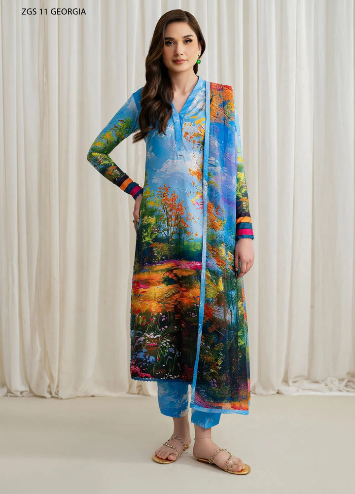 Prints by Zarif Printed Georgette Silk Suit Unstitched 3 Piece ZRF24P ZGS-11 Georgia - Festive Collection