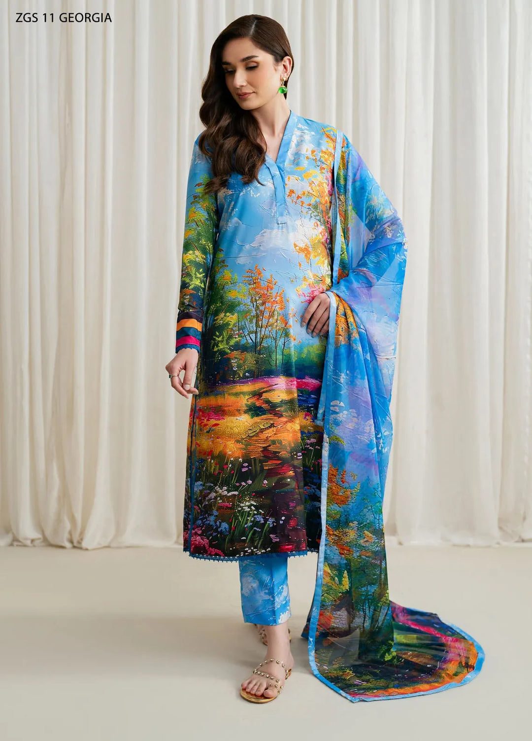 Prints by Zarif Printed Georgette Silk Suit Unstitched 3 Piece ZRF24P ZGS-11 Georgia - Festive Collection