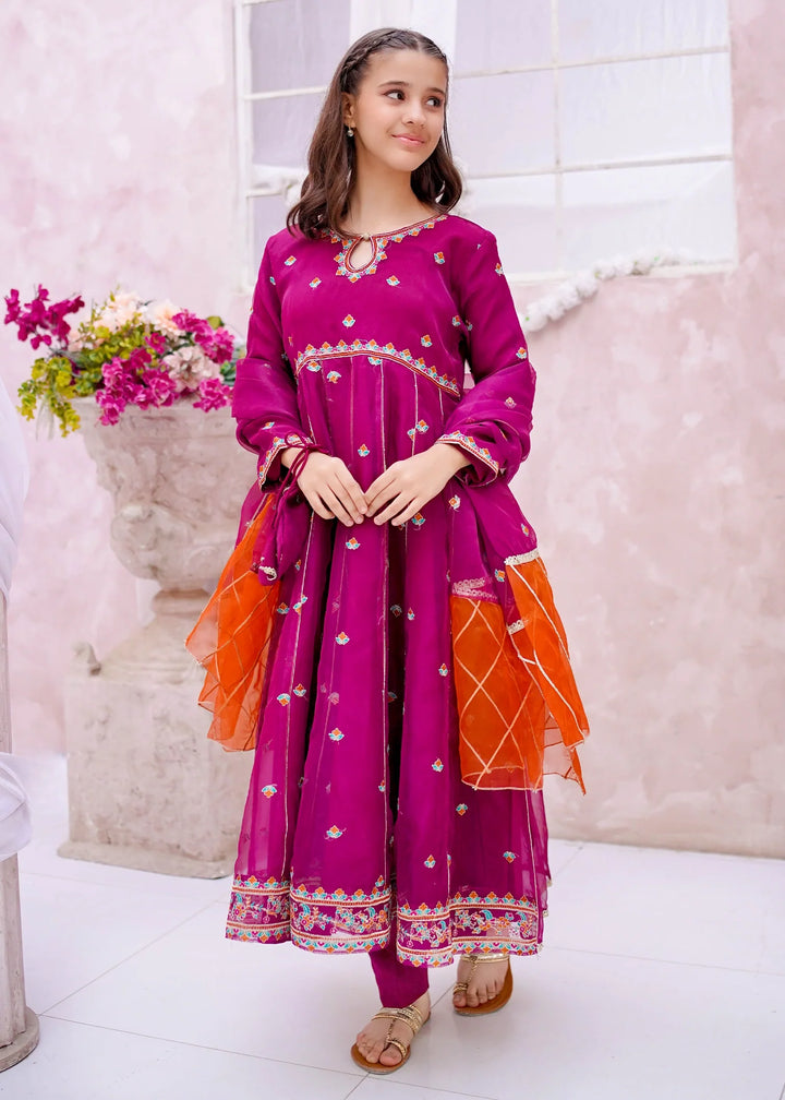 Modest Girls RTW Embroidered Organza 3 Piece Suit Purple Wedding Collection