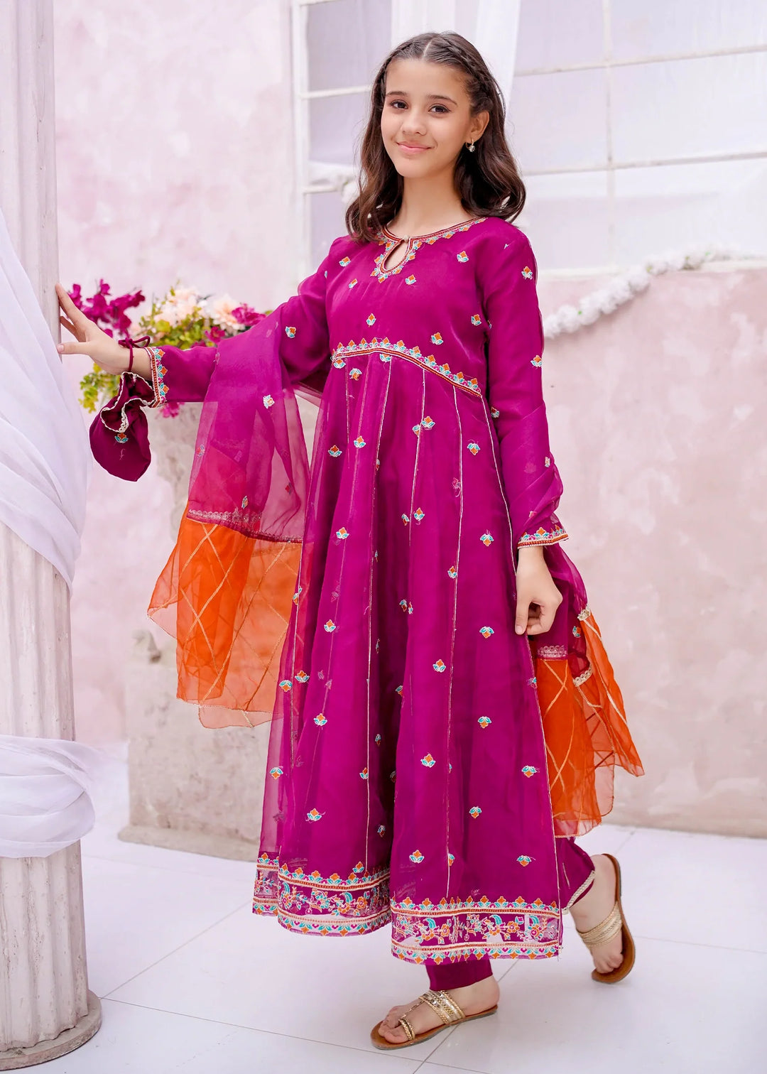 Modest Girls RTW Embroidered Organza 3 Piece Suit Purple Wedding Collection